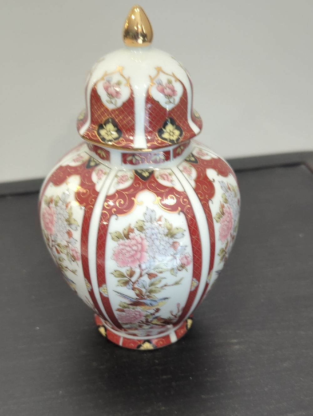 Vintage Japanese Floral Ginger Jar with Gold Accents